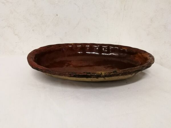 Ancien Plat En terre cuite vernissée godronné