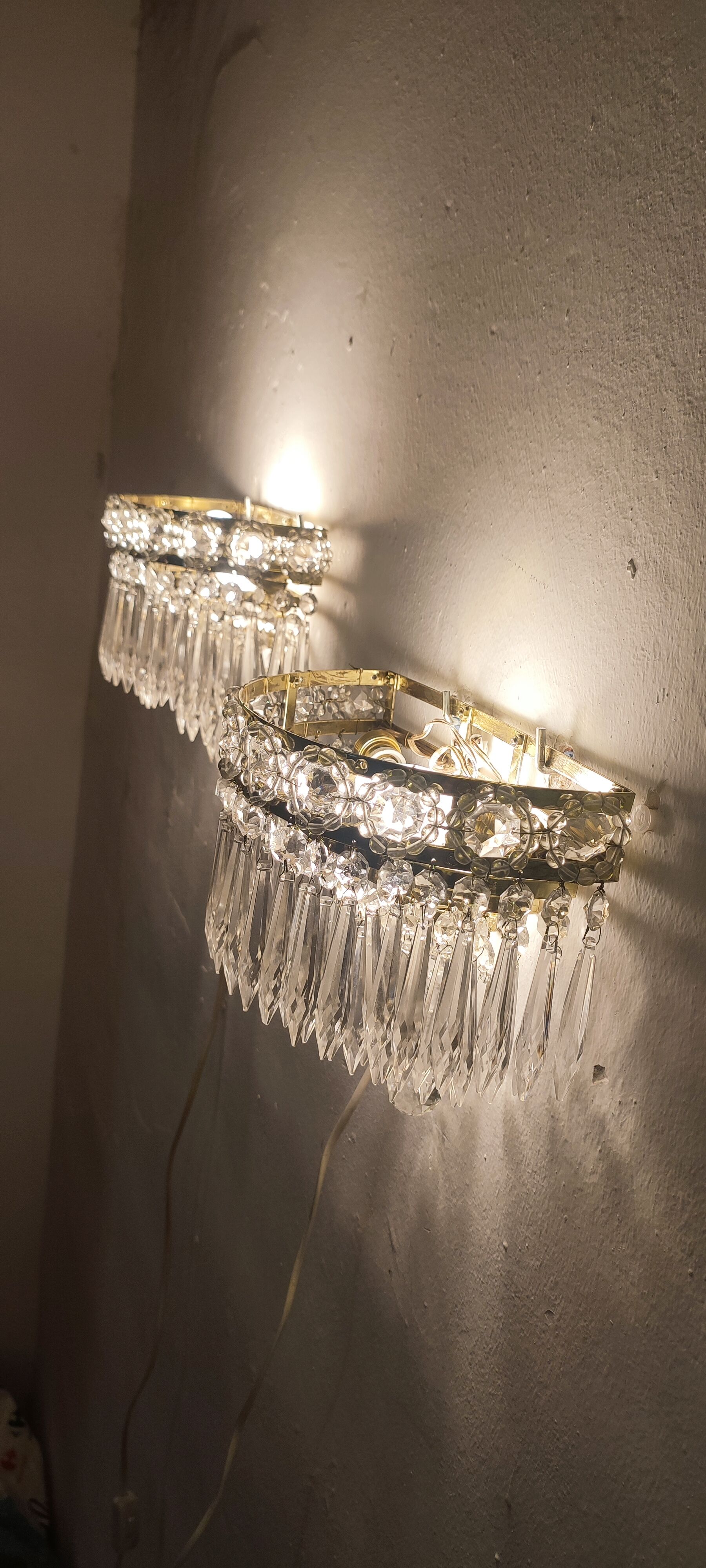 Classic crystal sconces. France, 1950s