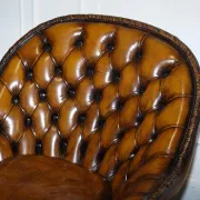 Brown Hand-Dyed Leather Chesterfield Armchairs with Pleated Front, Set of 2
