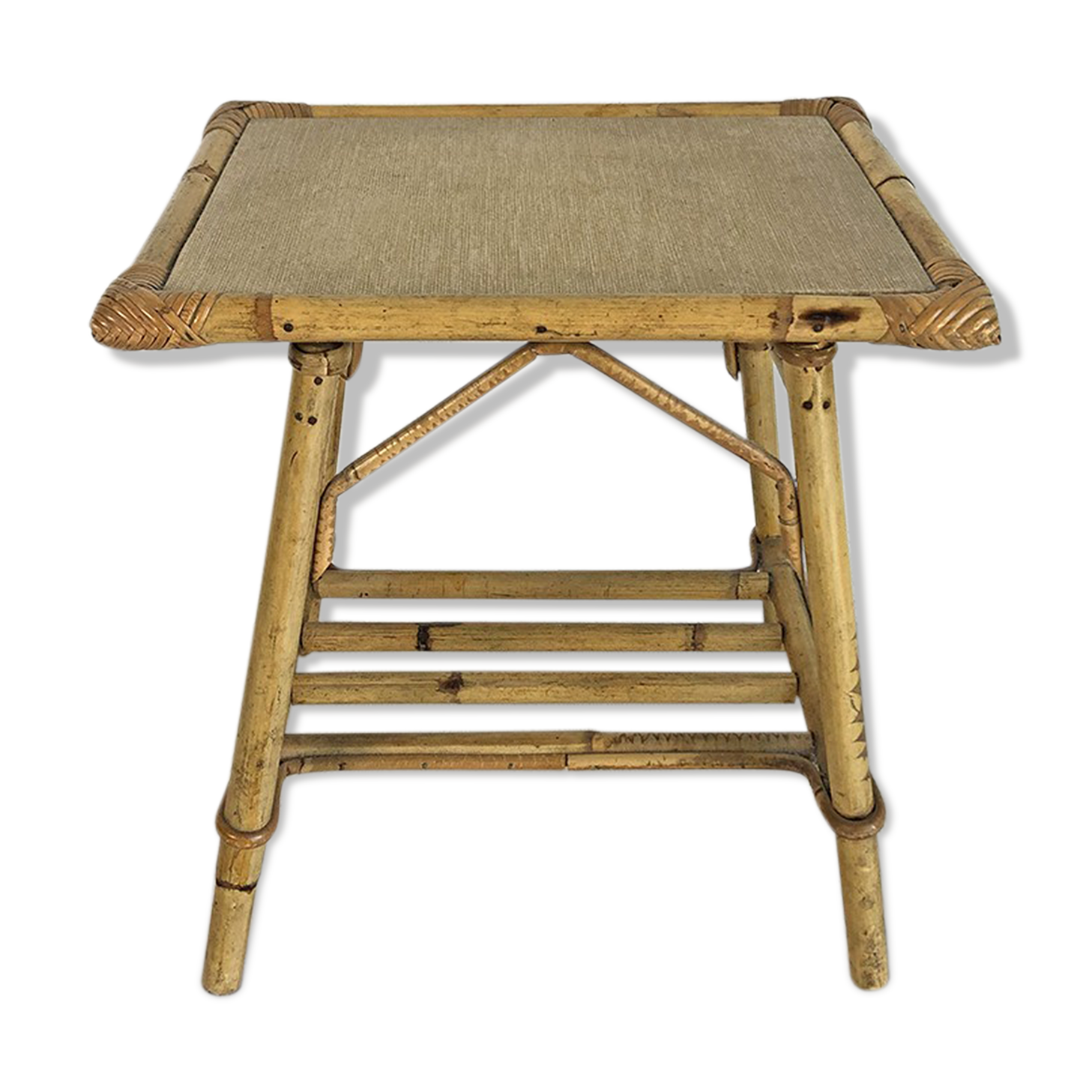 60's vintage rattan side table