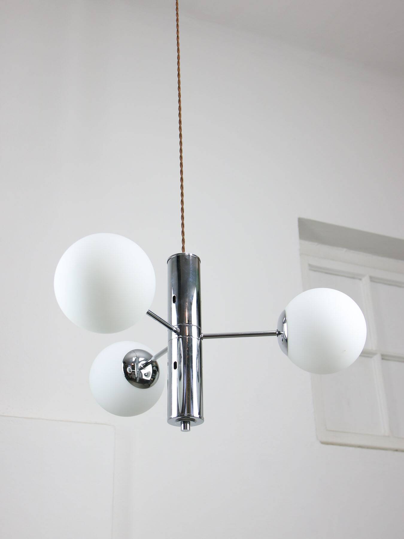 Vintage Italian Chrome and Opaline Chandelier