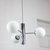 Vintage Italian Chrome and Opaline Chandelier