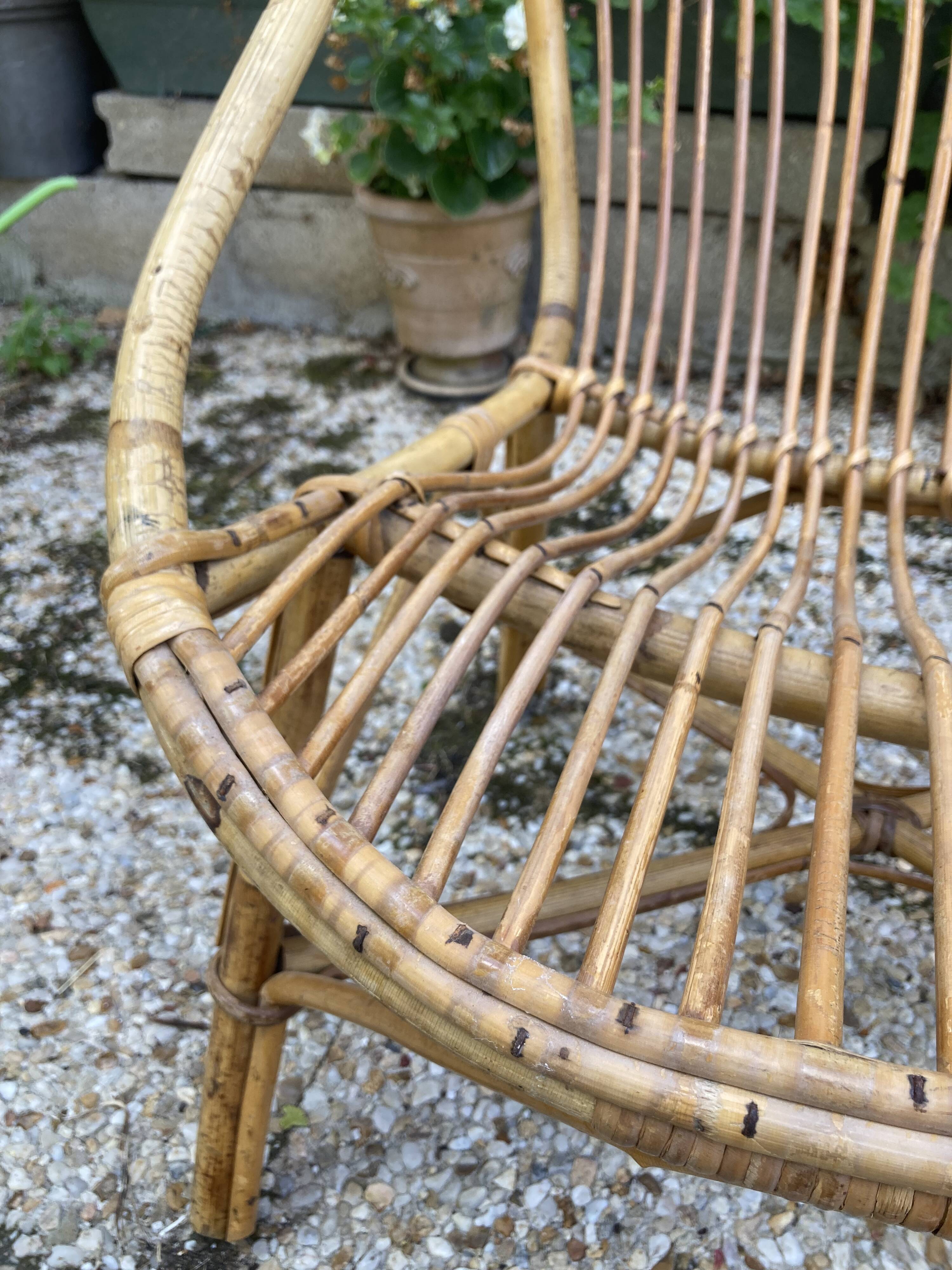 Set of 3 vintage rattan armchairs