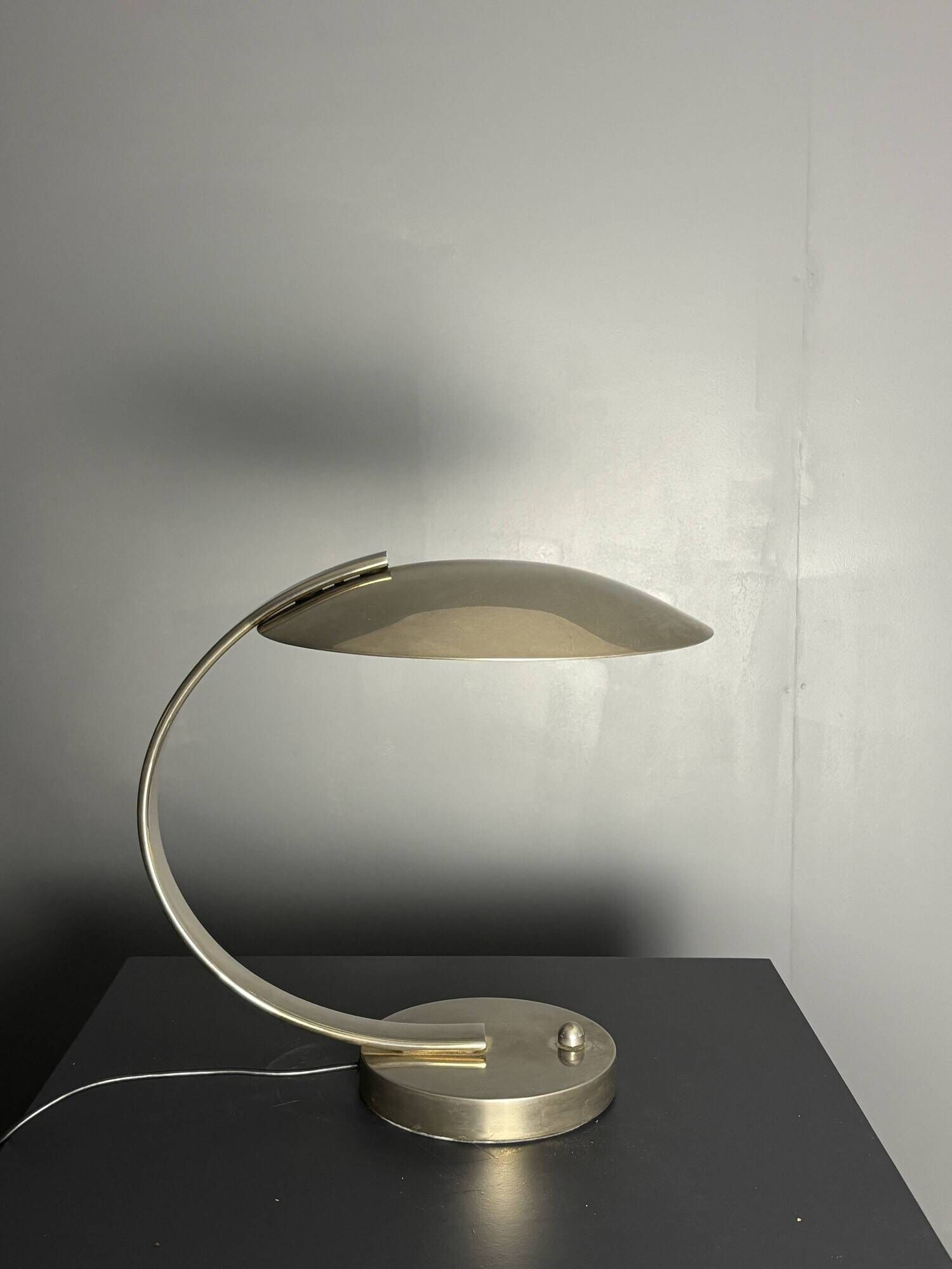 Art deco modernist arc desk or table lamp by Disderot, Soka, France, 1970s