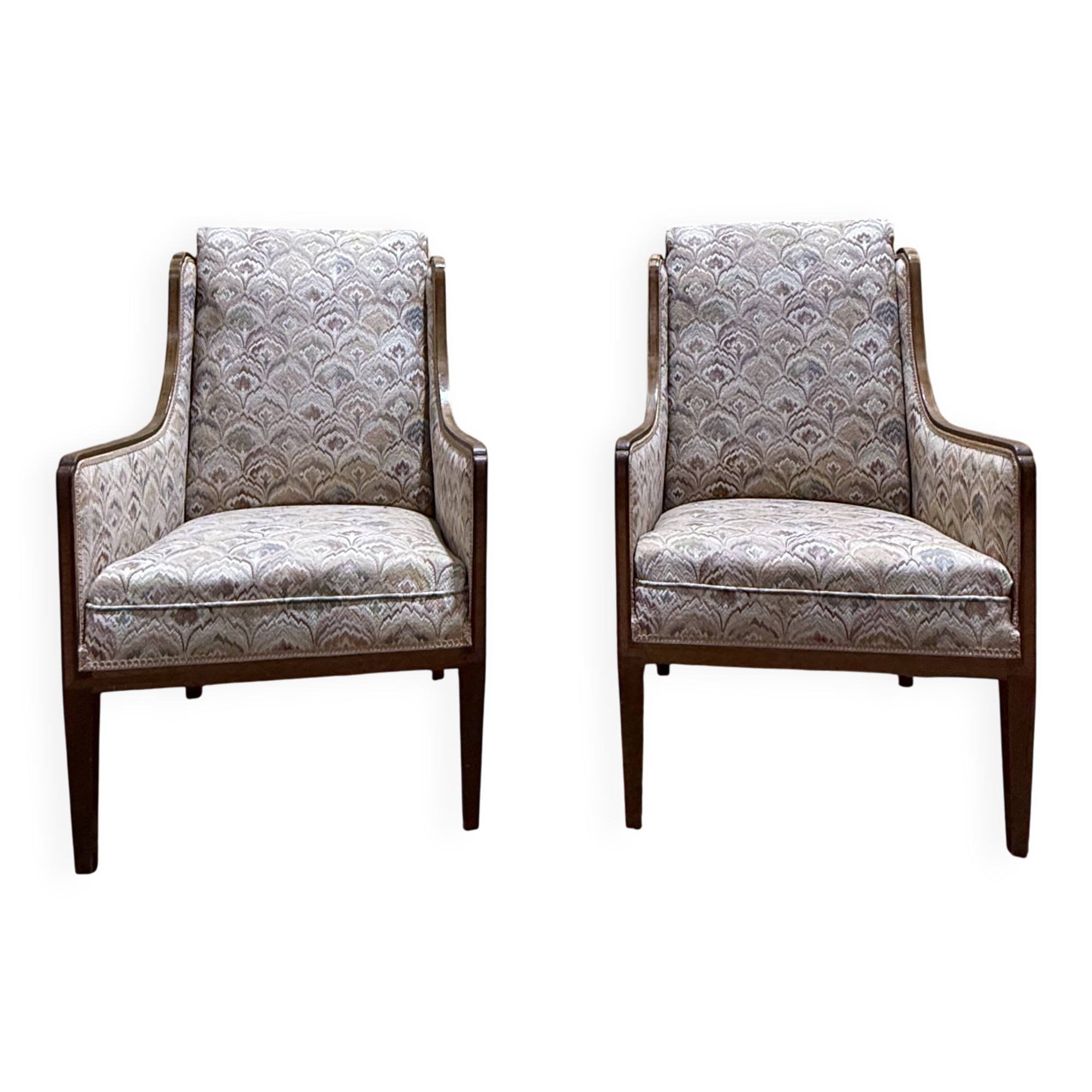 Pair of English / Art Deco style wingback armchairs