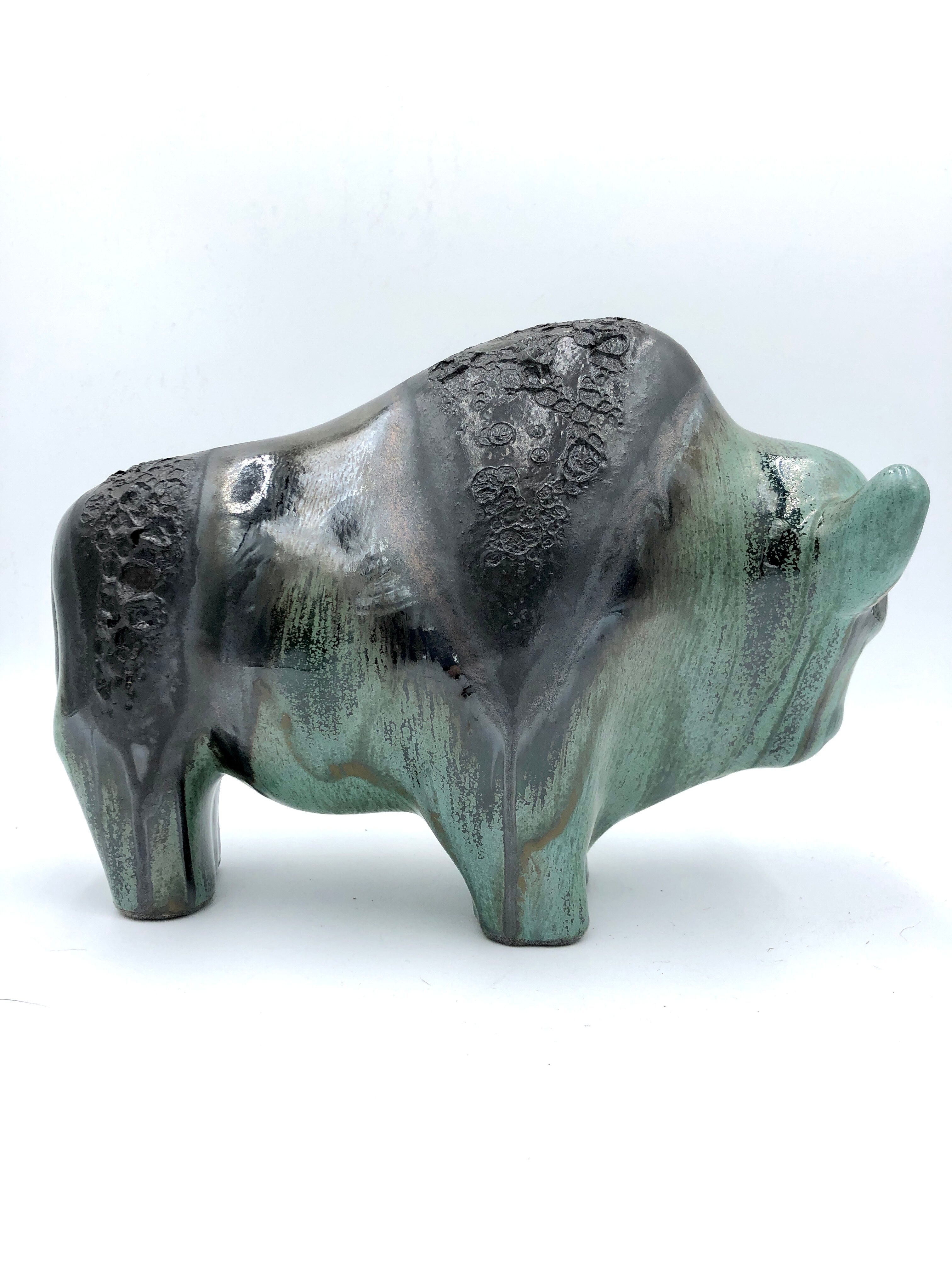 Ceramic bison by Kurt Tschorner