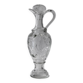 Carafe vintage en verre pressé des années 1960, verre clair sculptural avec texture à motifs et bouchon