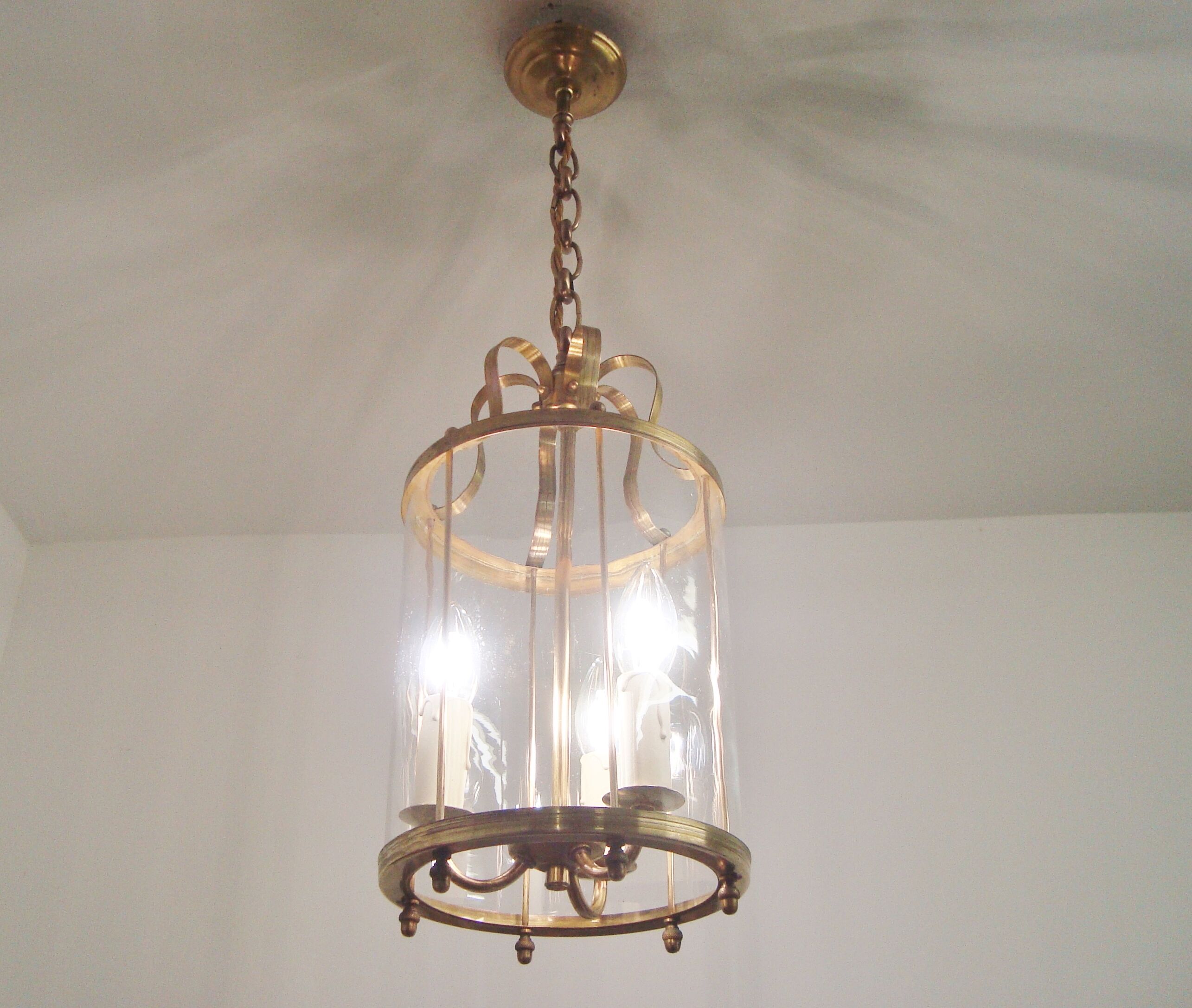 Vintage round brass chandelier Vestibule pendant lamp from the fifties