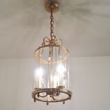 Vintage round brass chandelier Vestibule pendant lamp from the fifties
