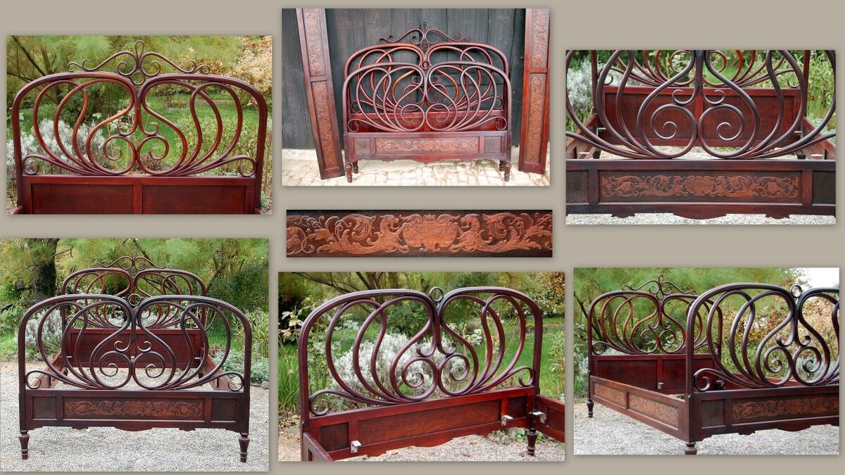 Art nouveau bed in curved wooden J-J Kohn 1900 ca