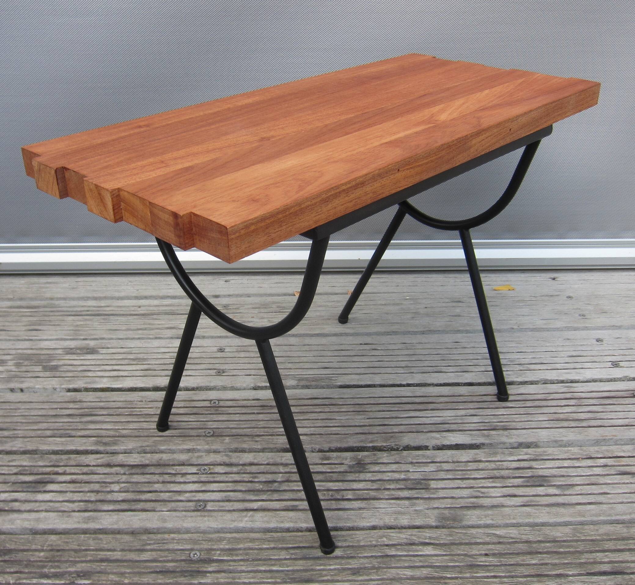 1950s wood and metal portico coffee table