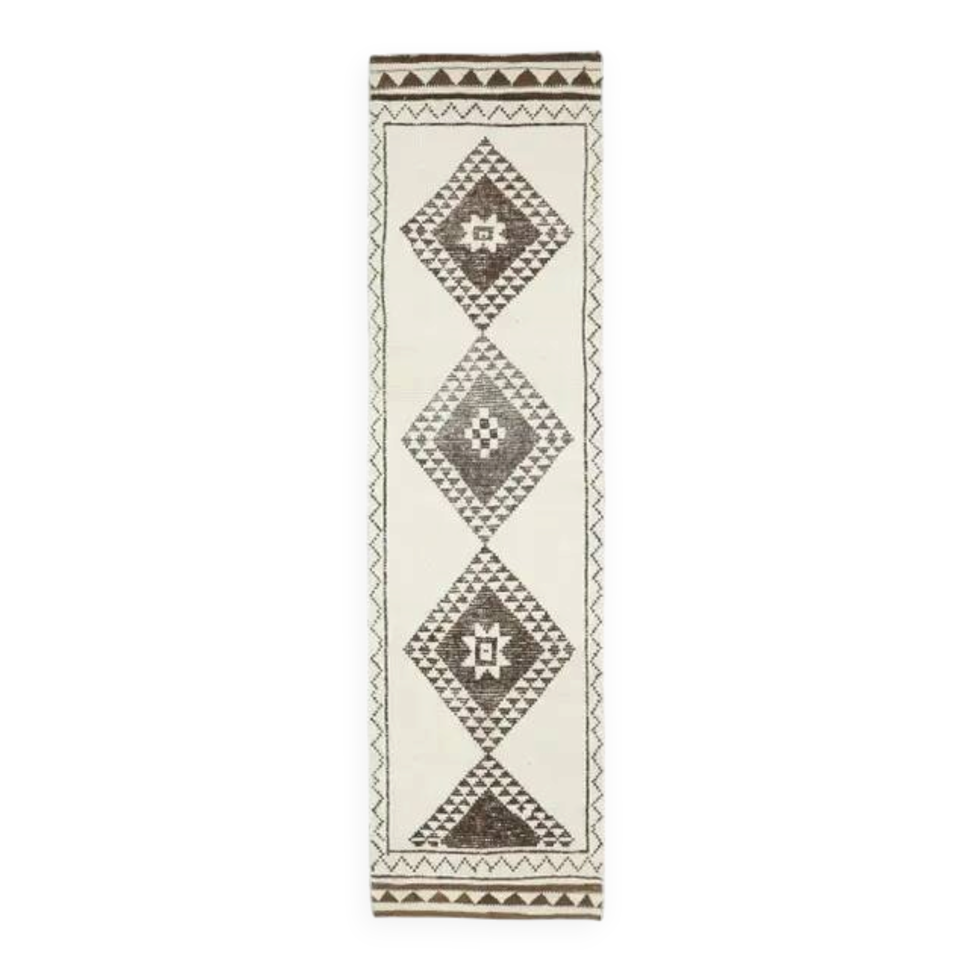 Vintage Turkish Oushak Handmade Wool Cotton White Runner Rug 90x345