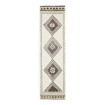 Vintage Turkish Oushak Handmade Wool Cotton White Runner Rug 90x345