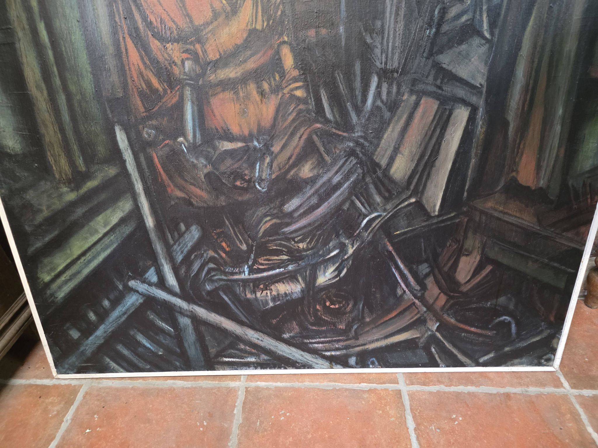 Pair of oil on canvas paintings of a boat interior from the 50s/70s