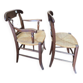Fauteuil campagnard + chaise en chêne