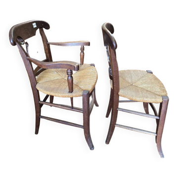 Fauteuil campagnard + chaise en chêne