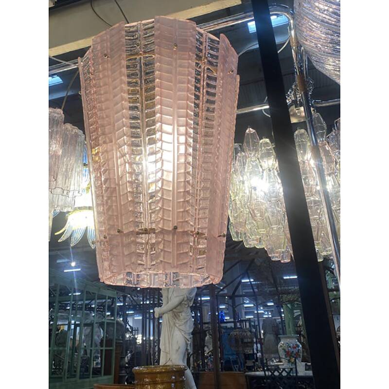 Lantern in Pink Transparent and Sanded Murano Glass in Barovier E Toso Style