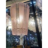 Lantern in Pink Transparent and Sanded Murano Glass in Barovier E Toso Style
