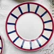 5 Small Vintage French Plates Terre de Fer HBCM Béarn blue and red stripes