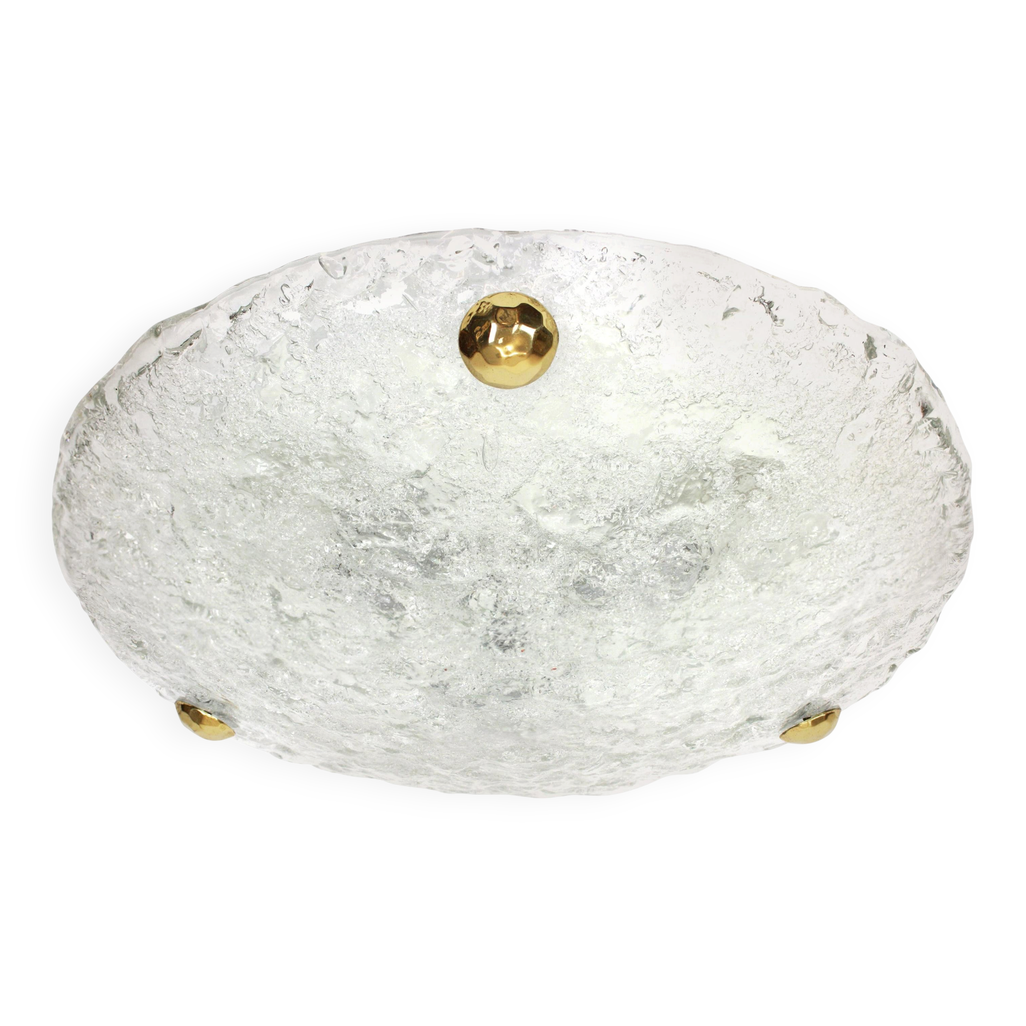 1 of 4 large round glass ice Murano ceiling lights by Hillebrand, Germany, 1970s.