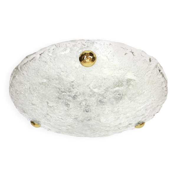 Plafonnier rond en verre glace Murano par Hillebrand, Allemagne, années 1970