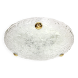 1 of 4 large round glass ice Murano ceiling lights by Hillebrand, Germany, 1970s.