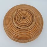 Circular rattan presentation cup rimmed with brass 1960/70 DLG Gabriella Crespi
