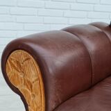 Fauteuil danois vintage, années 1970, cuir, bois de chêne