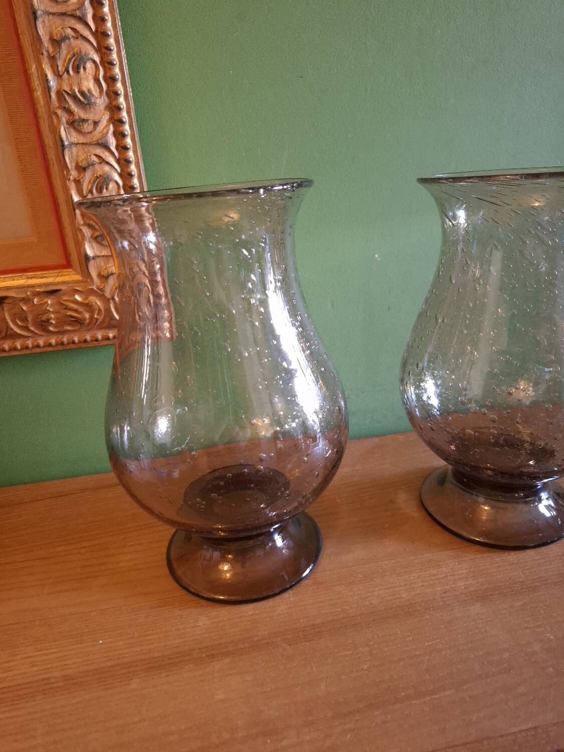 Two blown glass tealight vases