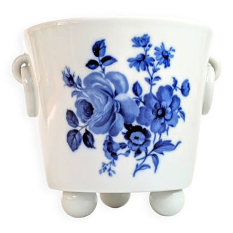 Cache-pot en porcelaine à pieds | Décor flora bleu cobalt | Lyngby Danemark