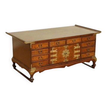 Table Basse en Orme avec Tiroirs, Corée, Fin du 19ème Siècle