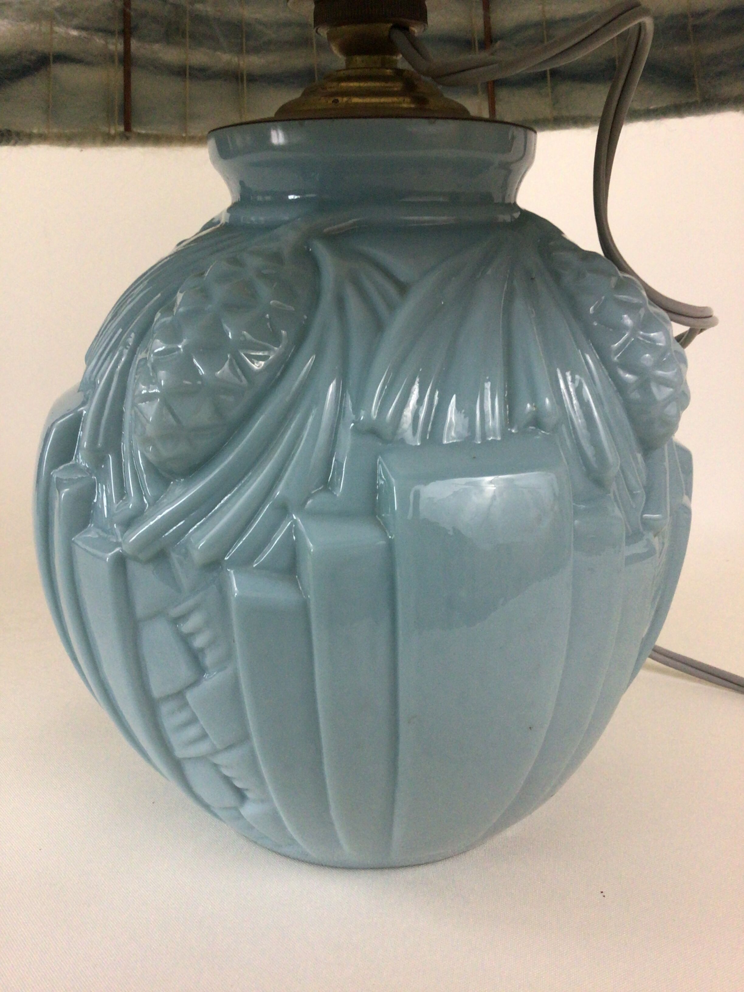 Art Deco blue opaline lamp