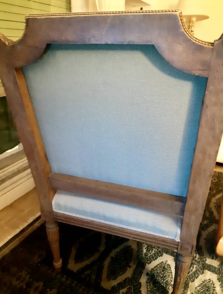 Pair of Louis XVI style armchairs in solid walnut