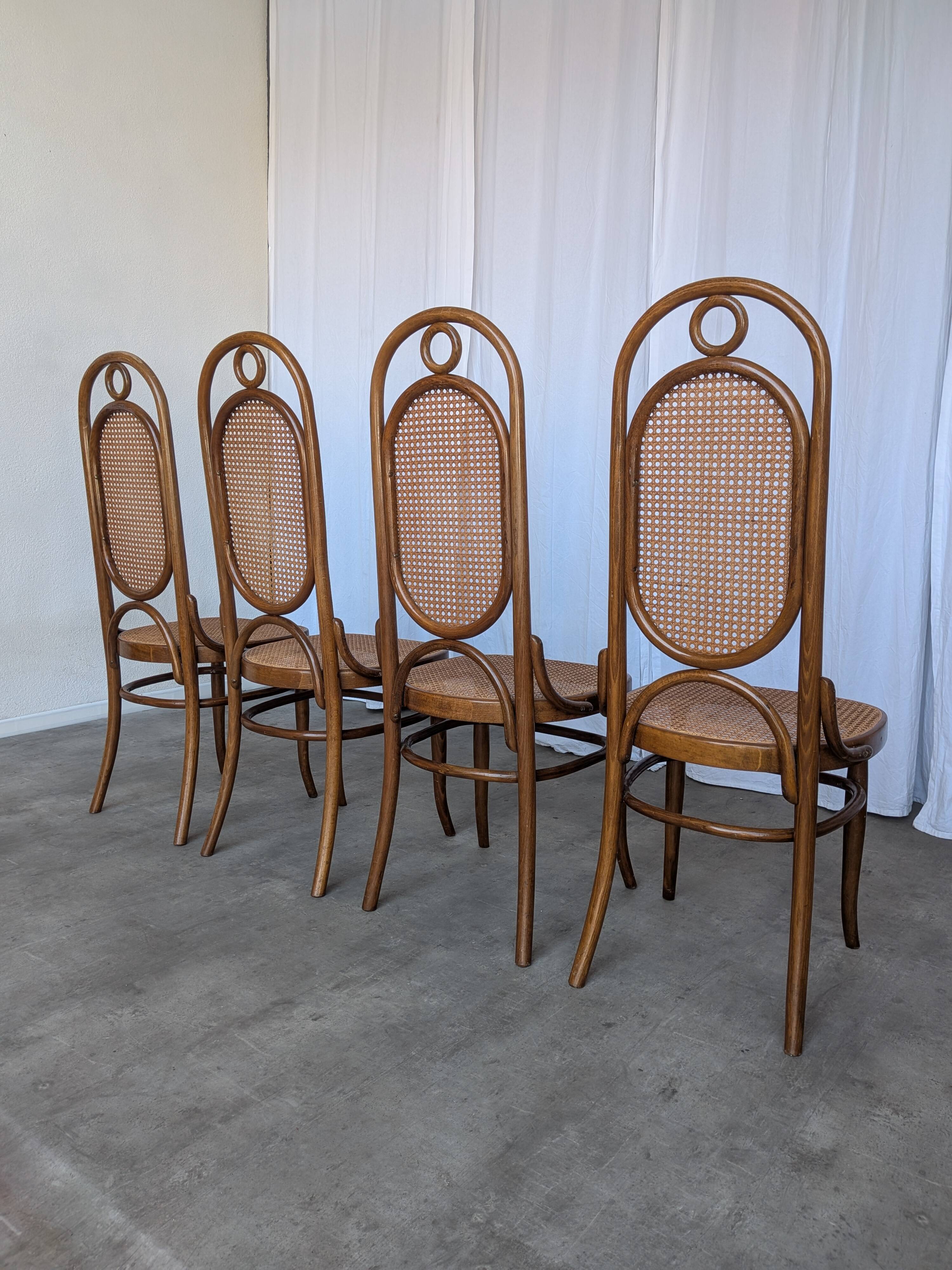 Set of 4 Mid-century Bentwood Cane Dining Chair, Thonet Style, 1970s Yugosl