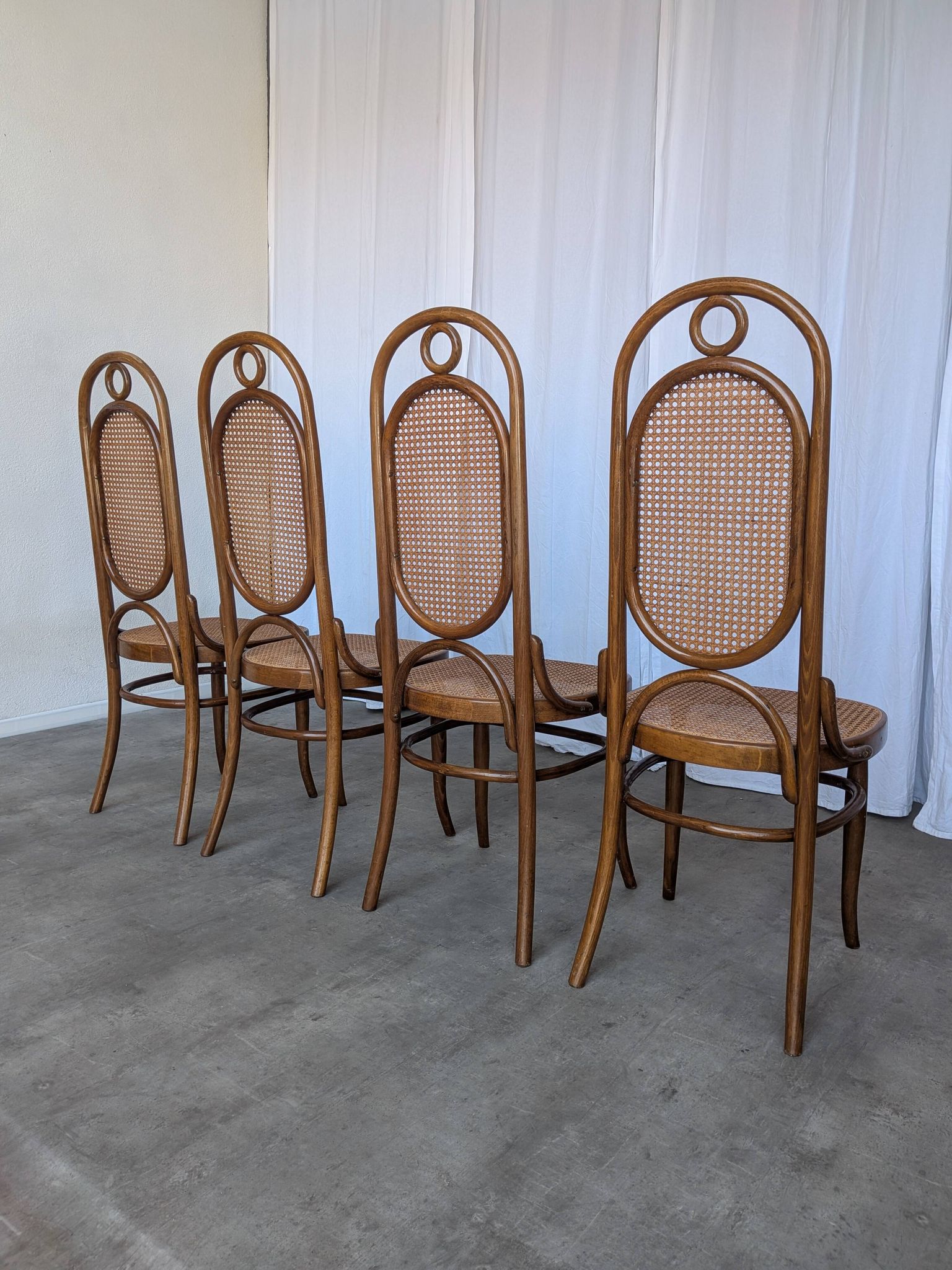Set of 4 Mid-century Bentwood Cane Dining Chair, Thonet Style, 1970s Yugosl