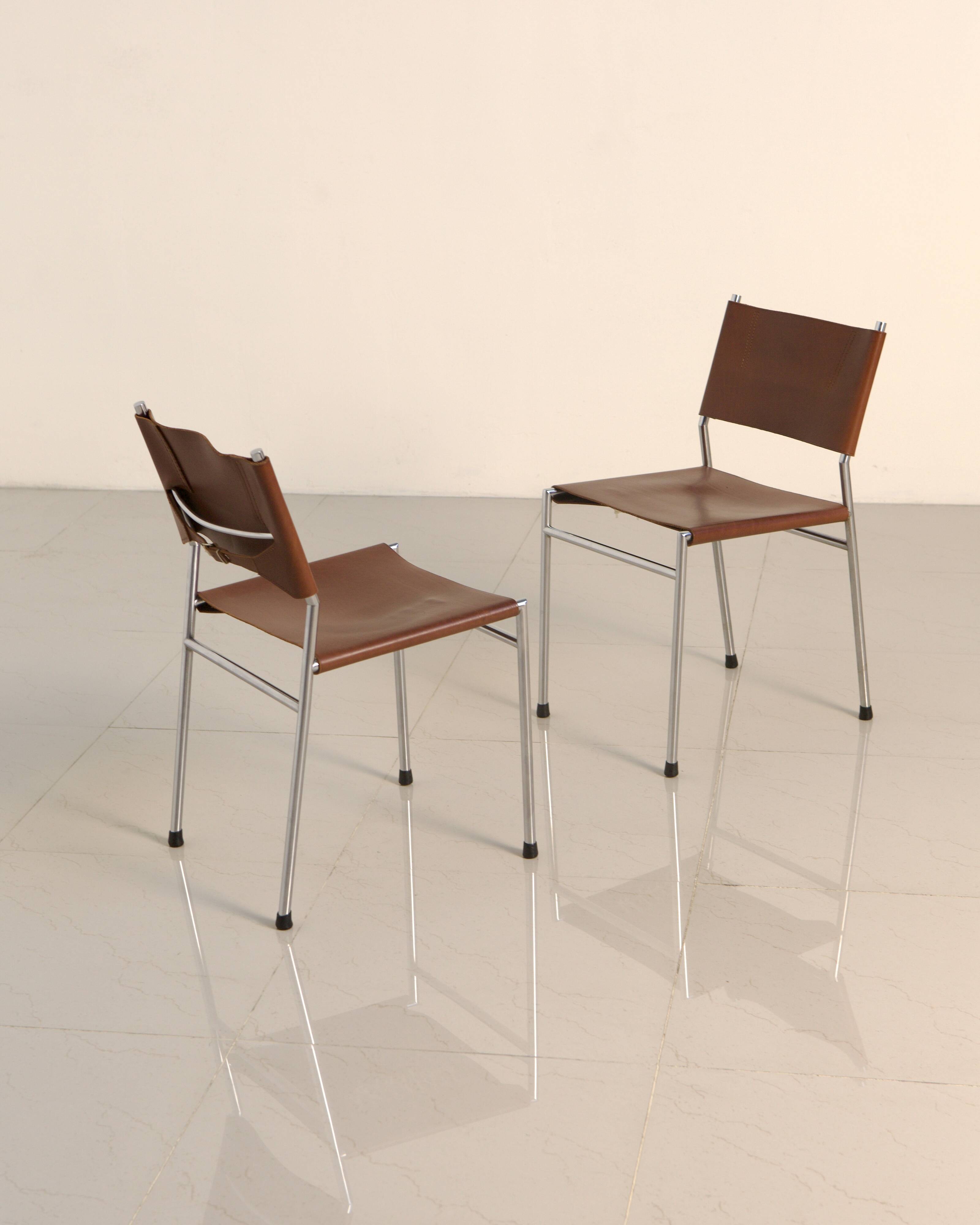 4 "SE06" brown leather chairs by Martin Visser for Spectrum 80's