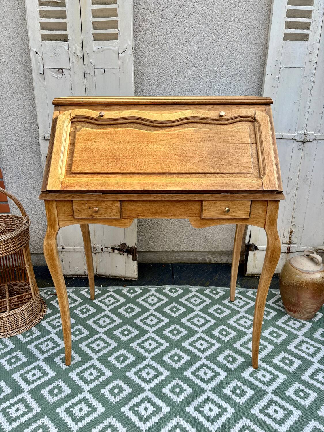 Raw wood donkey back secretary