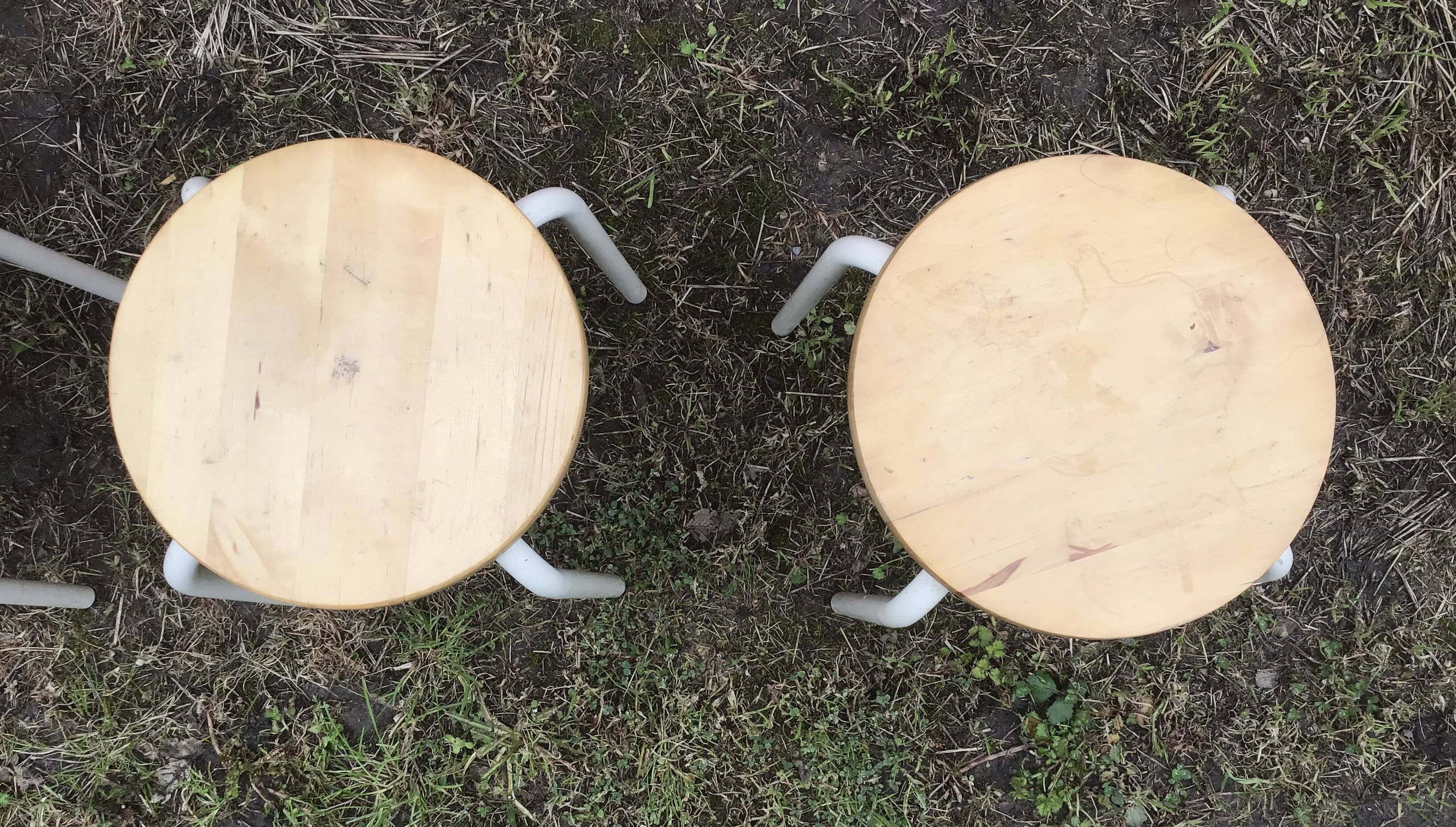 Set of 4 industrial style wood and metal stools