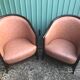 Lot of 2 armchairs and a sofa from Baumann in black wood and marble rose leather