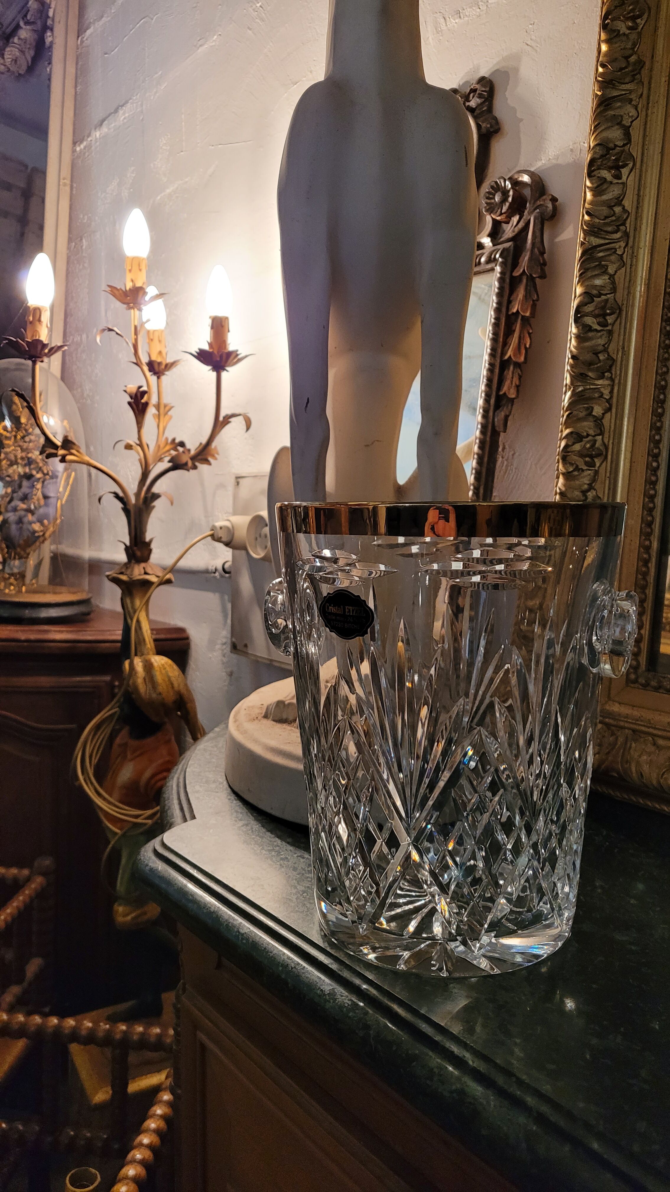 Champagne crystal bucket signed etzel Lorraine