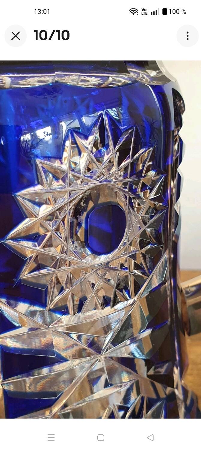 Superb orangeade jug in cobalt blue cut bohemian crystal