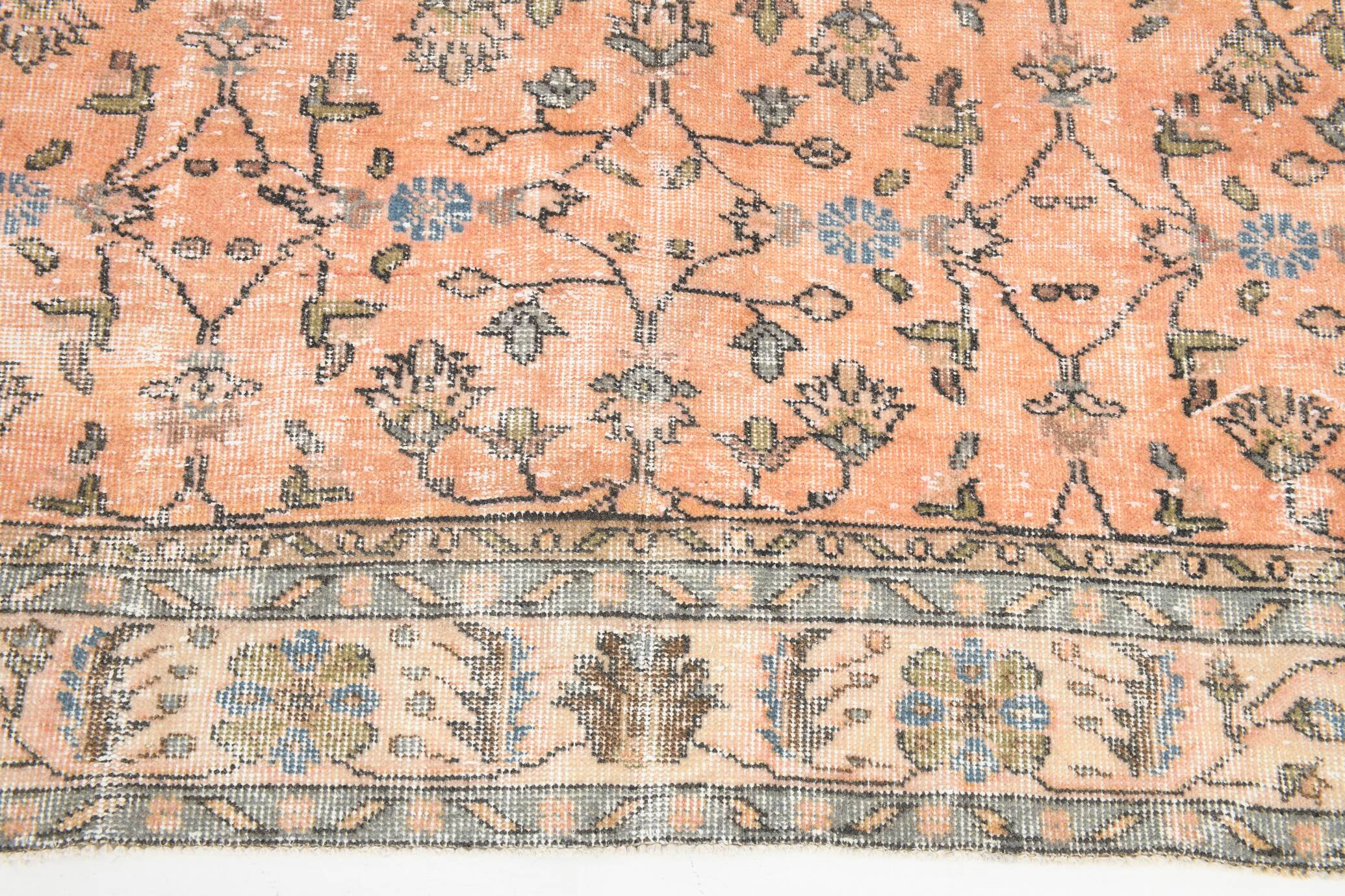 7x10 Soft Pastel Orange Handmade Floral Turkish Vintage Rug