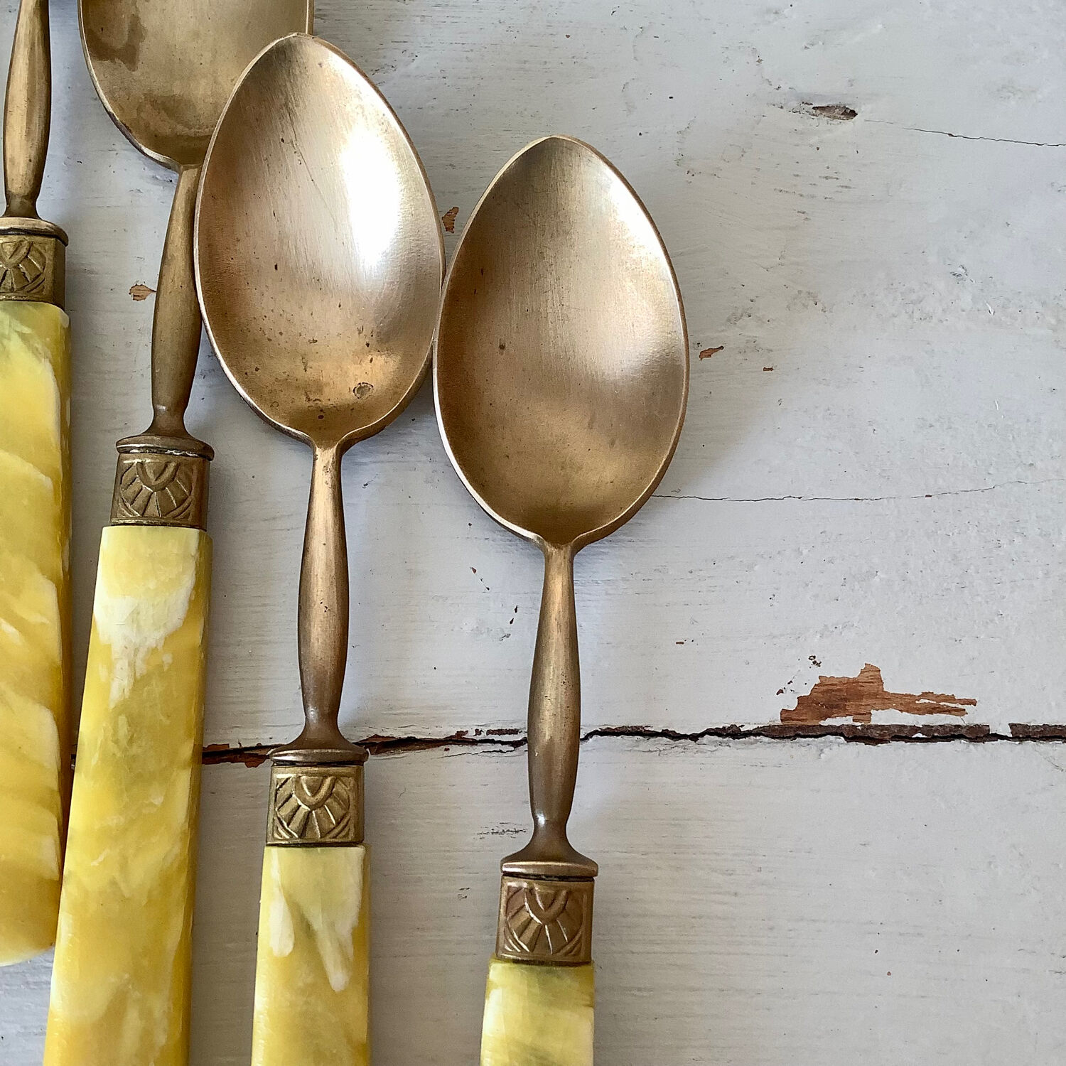 Brass and bakelite dessert cutlery