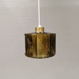 Lamp with outer shade of green glass and inner shade of clear double corrugated crystal glass