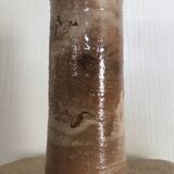 Vase vintage forme rouleau en grès émaillé beige/marron