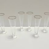 Set of Six Octagonal Hand Blown Murano Glass Flutes by Carlo Moretti, Italy
