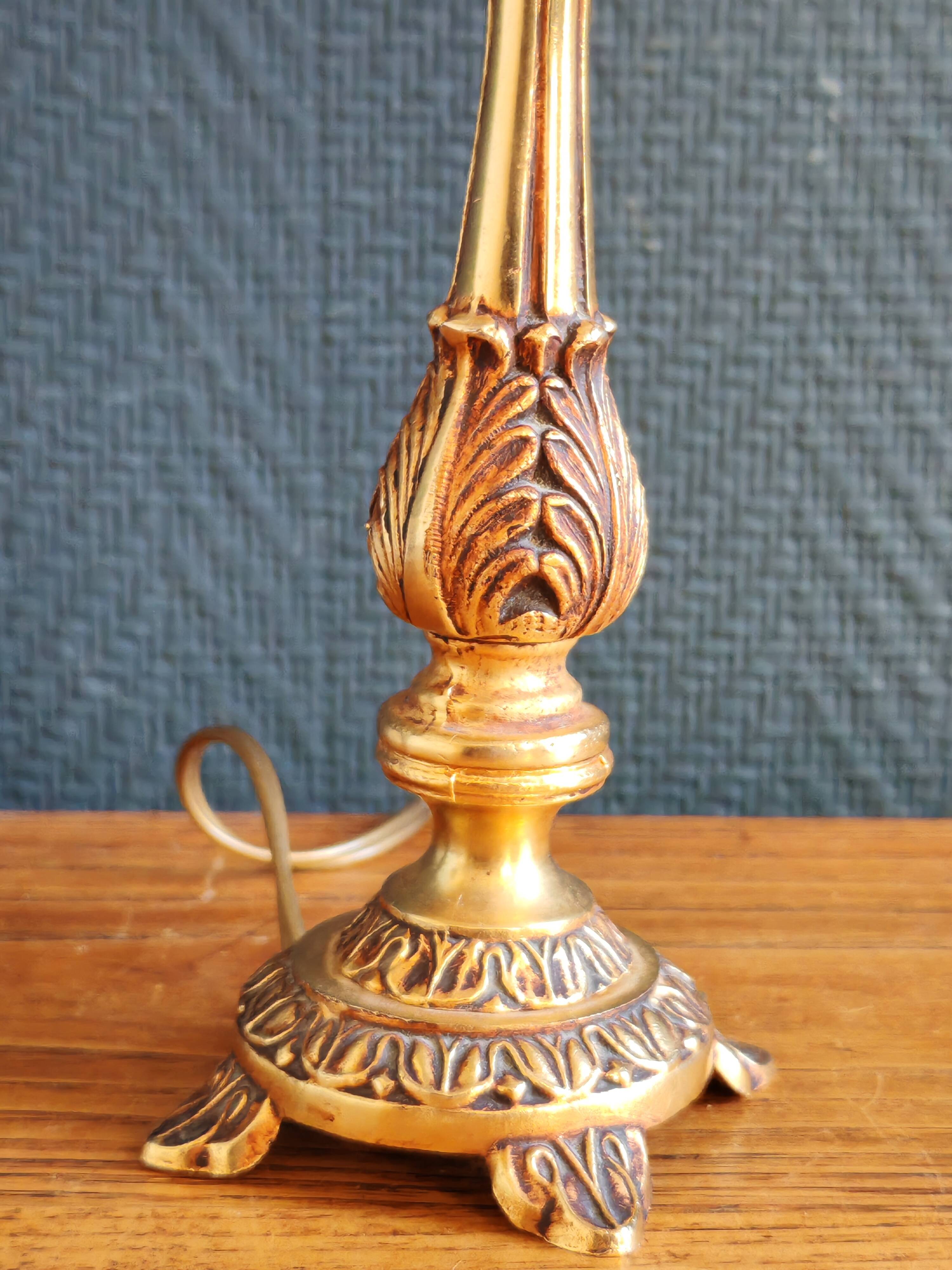 Vintage Gold Brass Table Lamp – Pleated Umbrella Style Lampshade