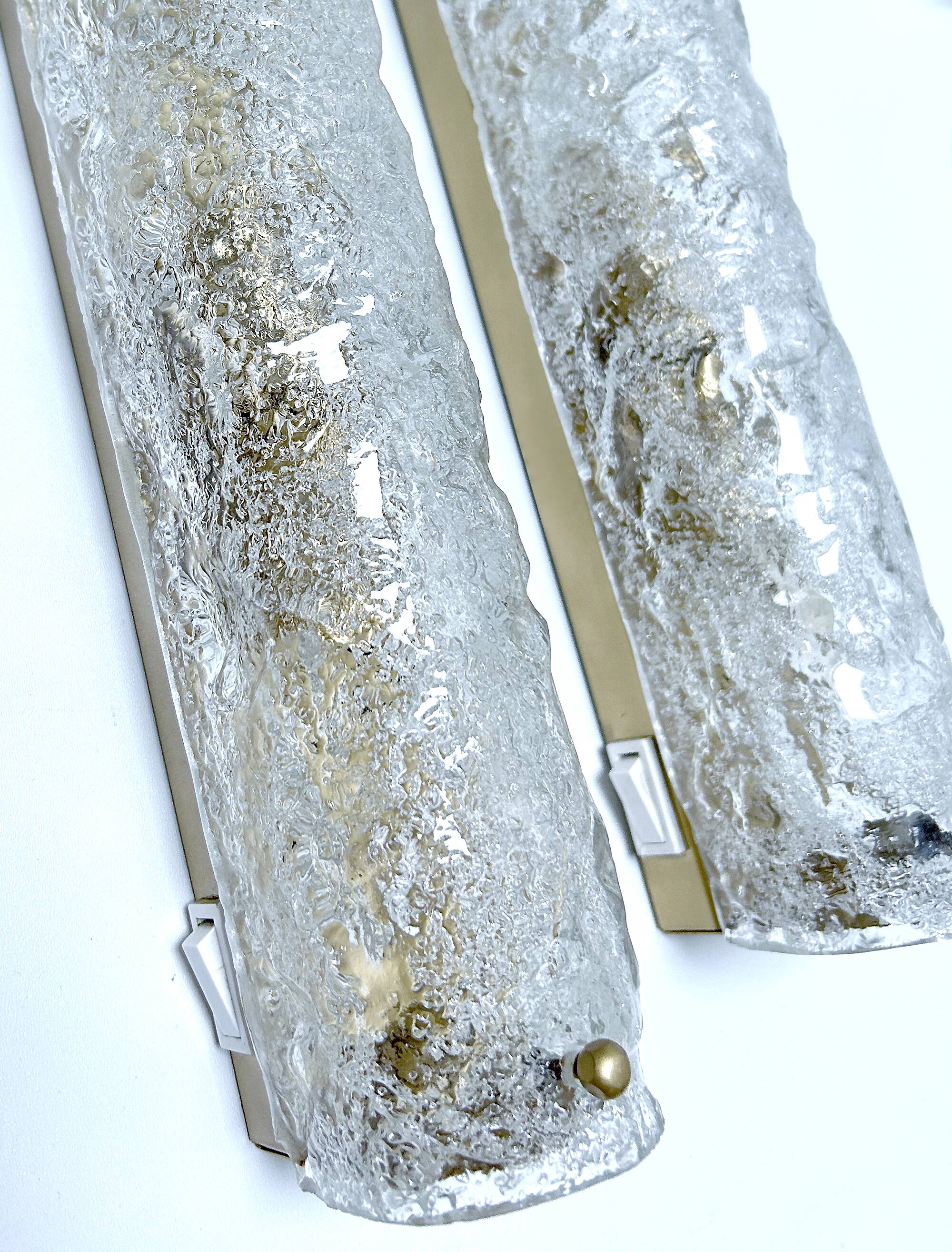 Pair of large vintage brutalist wall lights, murano glass