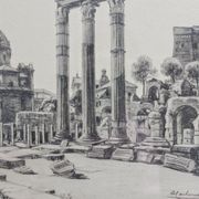 Framed lithograph reproduction drawing ruins of Rome by Antonio Carbonati vintage
