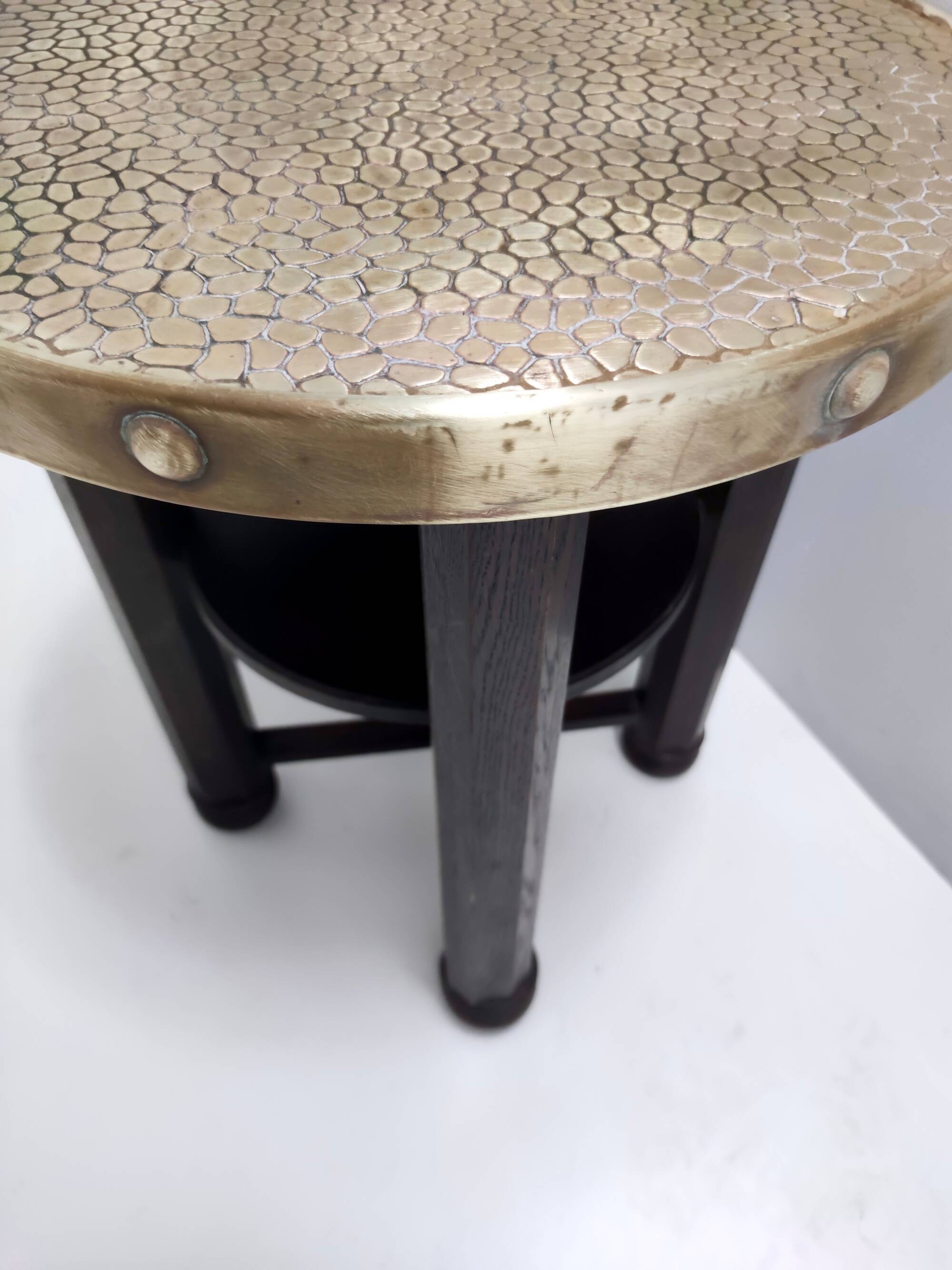 Secessionist Durmast Coffee Table with a Shelf and a Round Brass Top, Austr